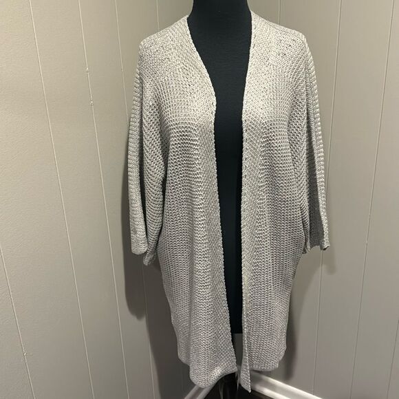 Max Studio light gray lightweight long knit open front dolman sleeve cardigan XS - Picture 1 of 7